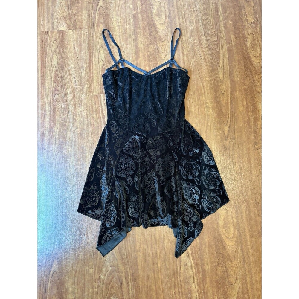 Dolls Kill Widow Goth Emo Black Embossed Velvet Dress strappy Dress Small